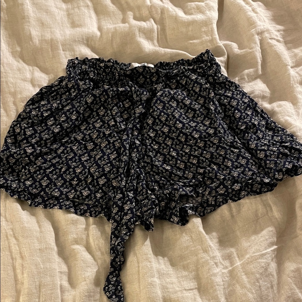 Hollister Navy and White Floral High Waist Shorts
